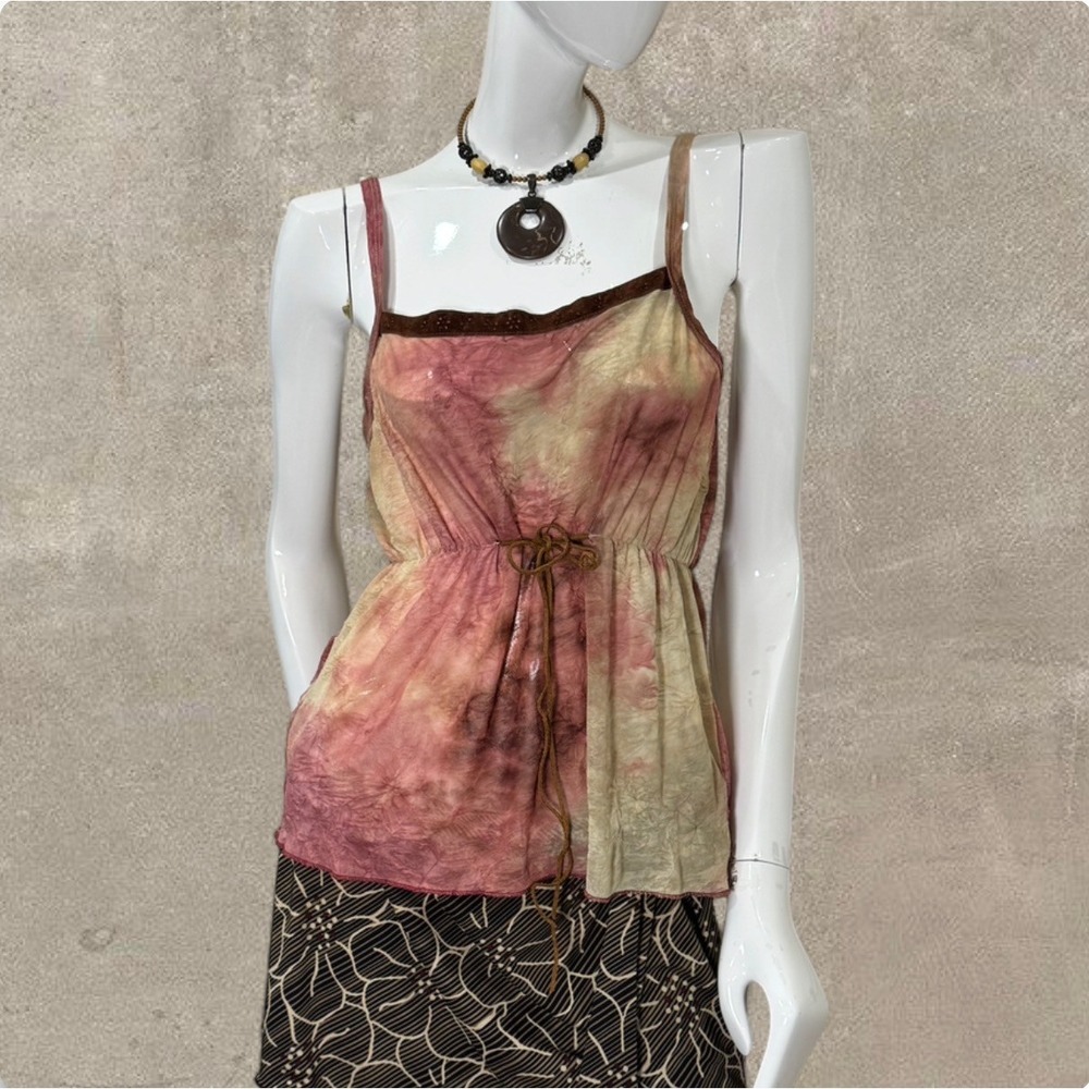 Y2K Xhilaration Tie Dye Babydoll Tank Top Brown Pink Fairy Grunge Boho Cami M/L